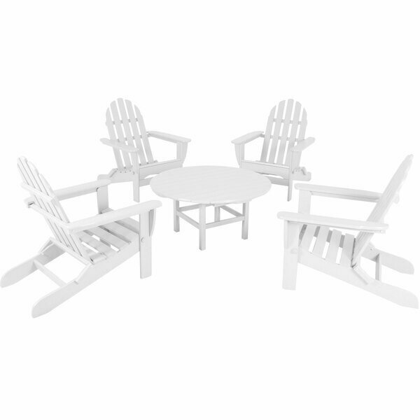Polywood Classic 5-Piece White Patio Set with 4 Folding Adirondack Chairs 633PWS1191WH